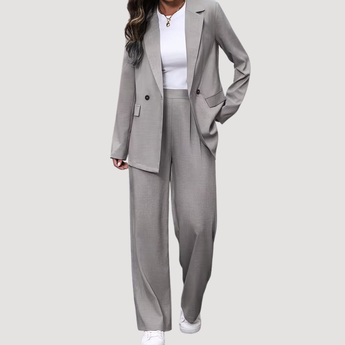 Women's Double-Breasted Tailored Wide-Leg Pant Suit Set