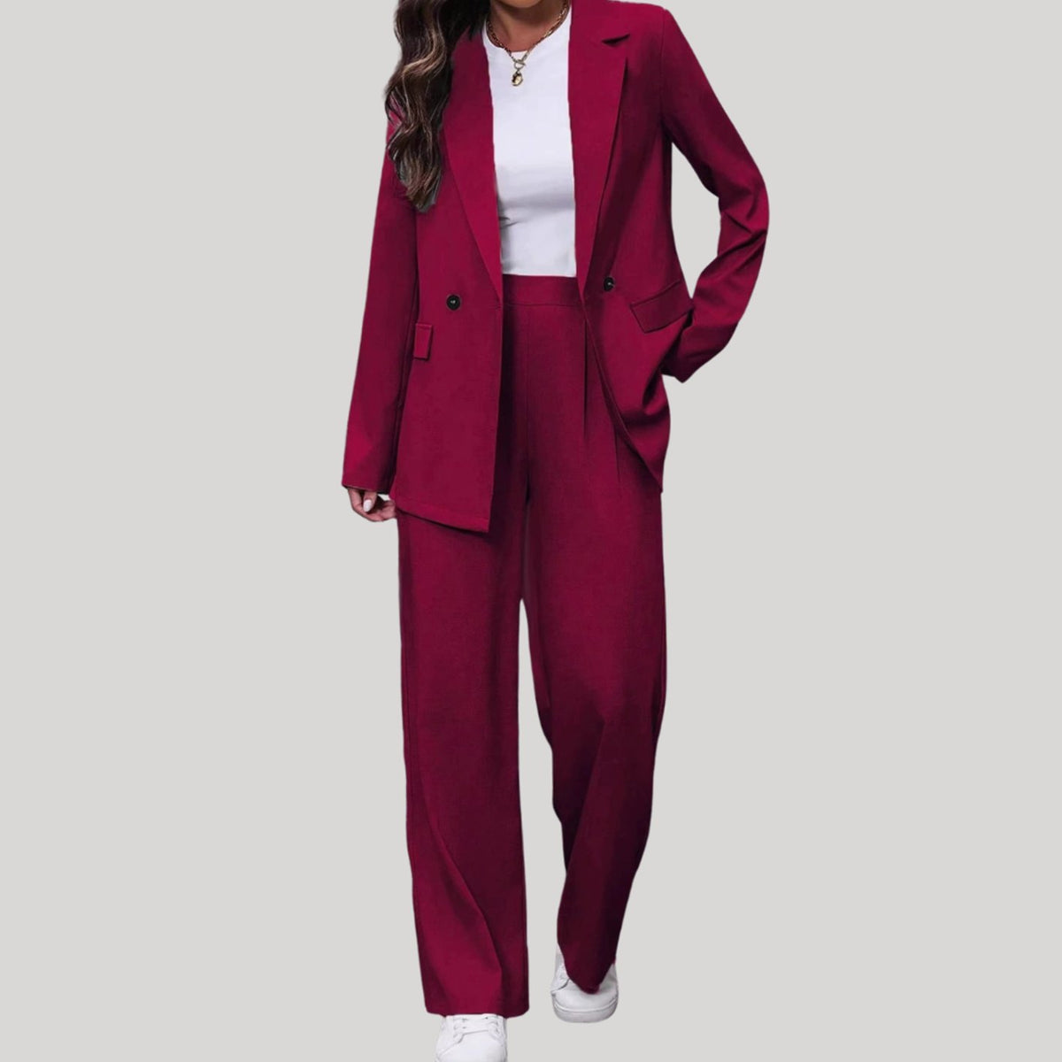 Women's Double-Breasted Tailored Wide-Leg Pant Suit Set