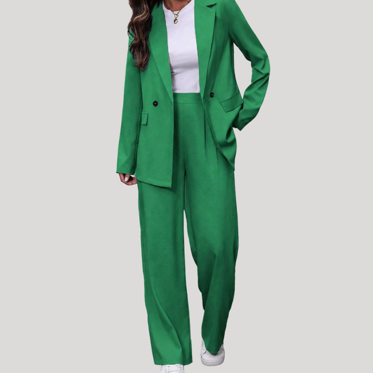 Women's Double-Breasted Tailored Wide-Leg Pant Suit Set