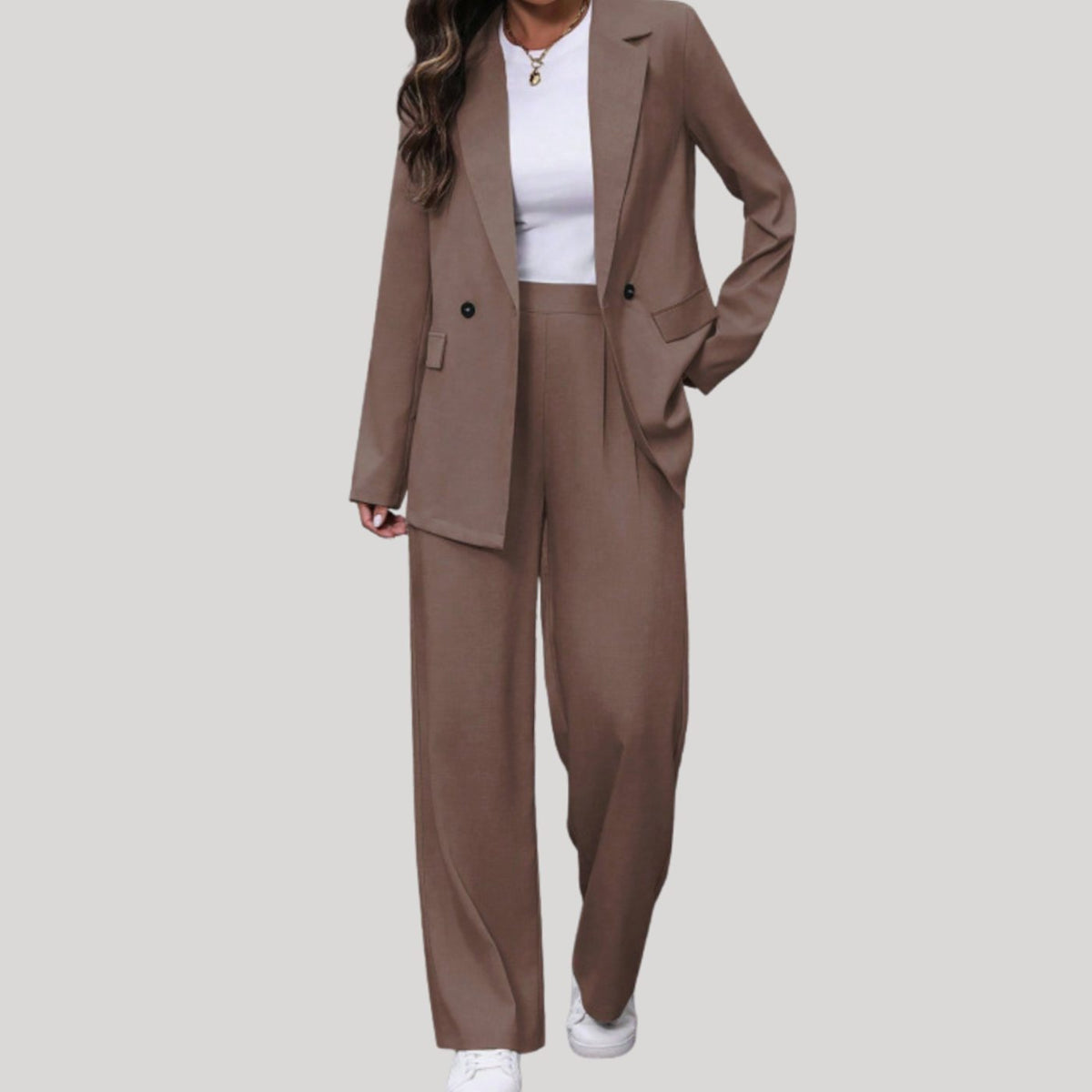 Women's Double-Breasted Tailored Wide-Leg Pant Suit Set