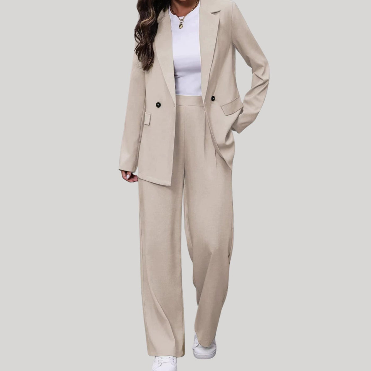 Women's Double-Breasted Tailored Wide-Leg Pant Suit Set