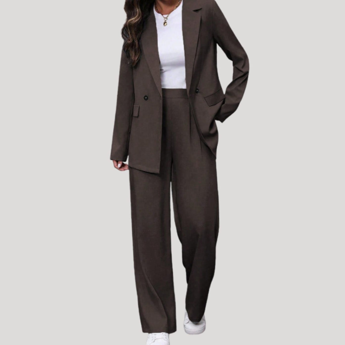 Women's Double-Breasted Tailored Wide-Leg Pant Suit Set