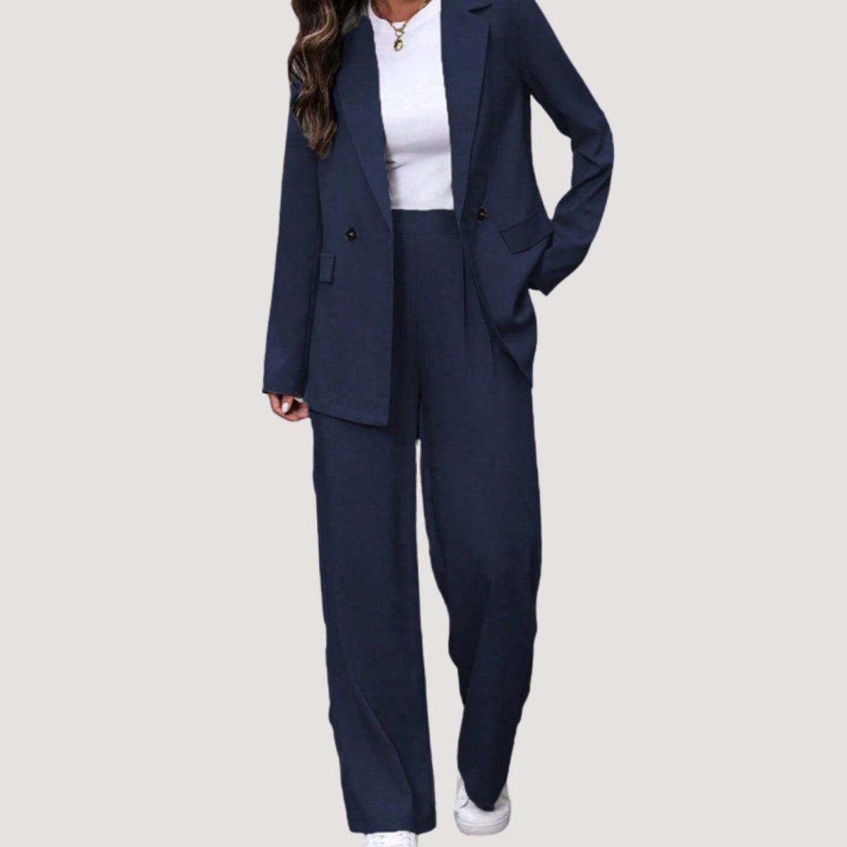 Women's Double-Breasted Tailored Wide-Leg Pant Suit Set