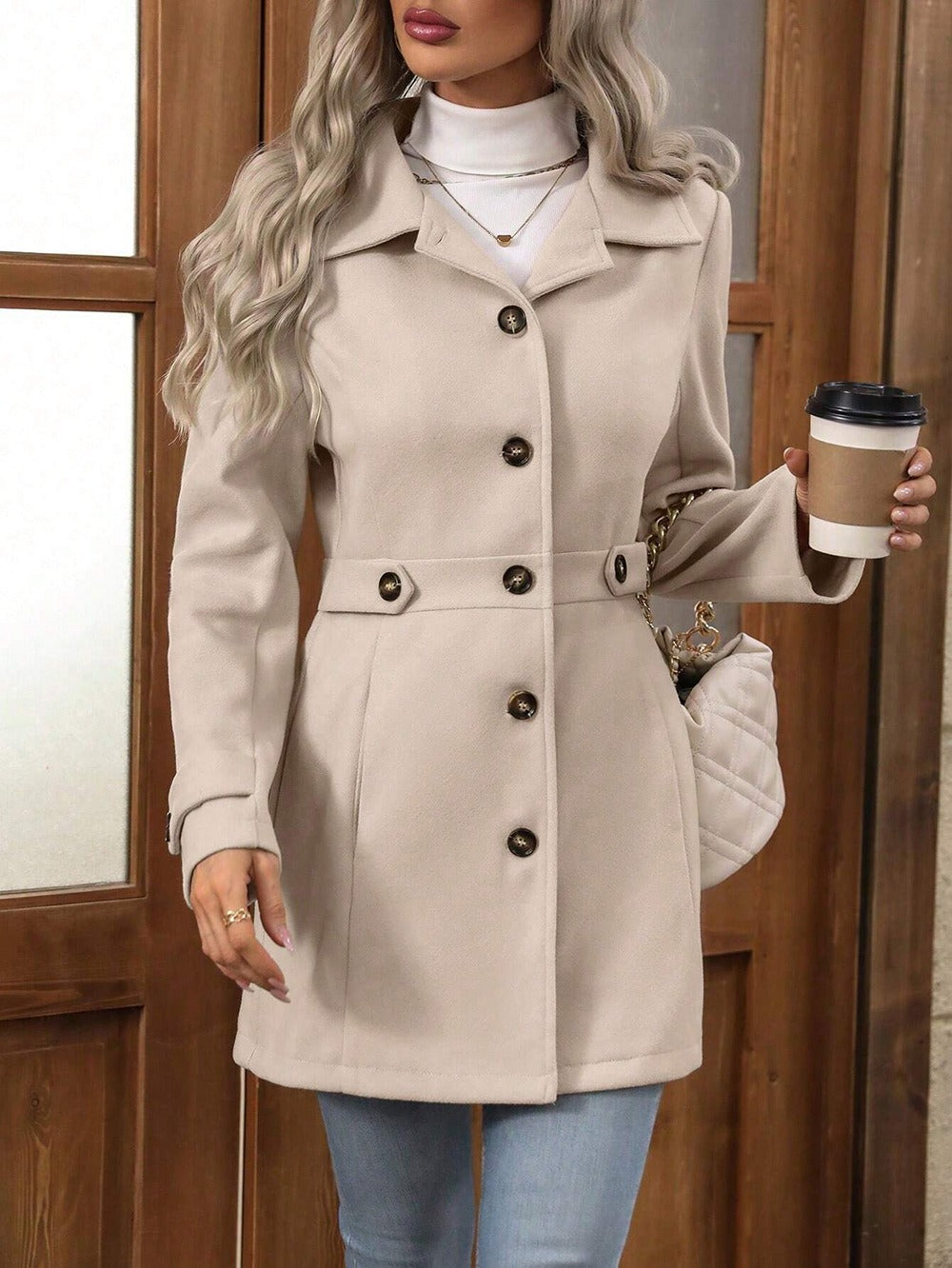 Women's Elegant Coat | Slim Fit, Button Front and Tailored Cut