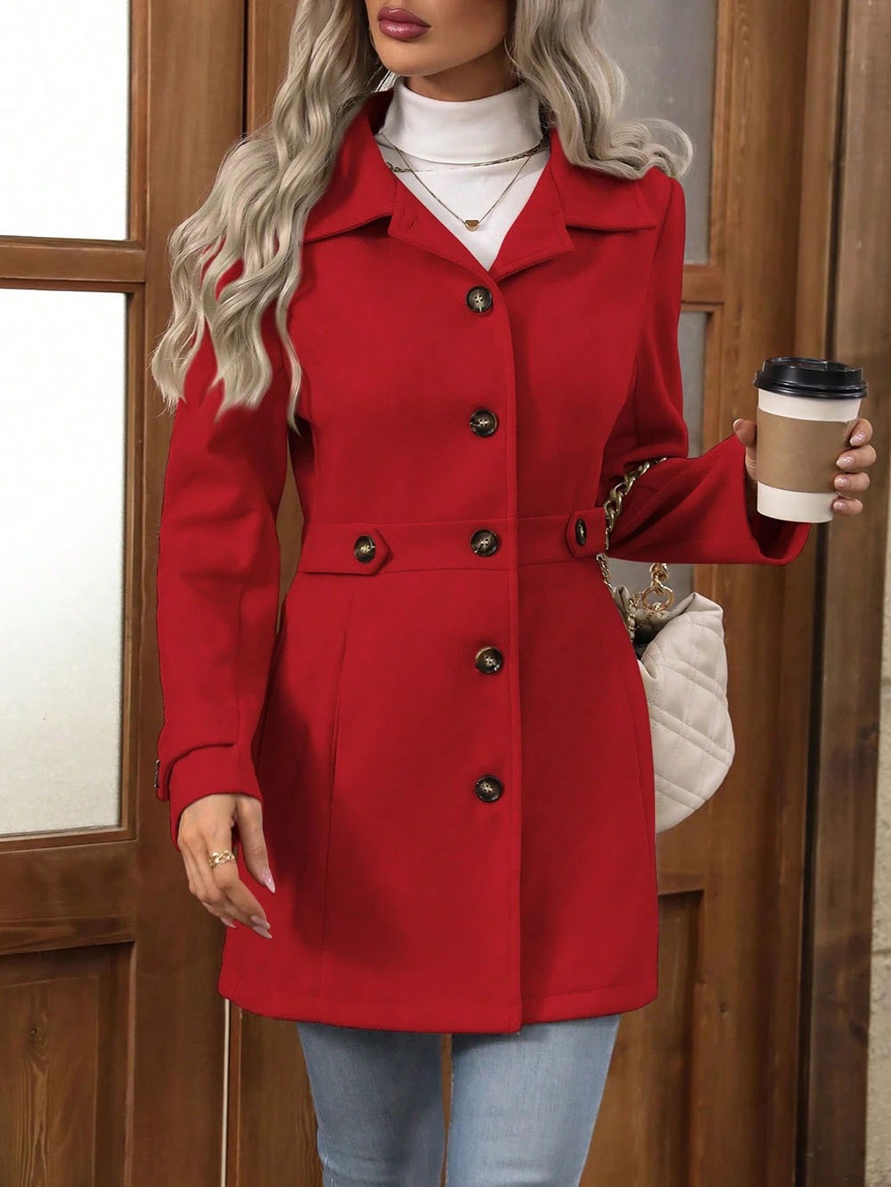 Women's Elegant Coat | Slim Fit, Button Front and Tailored Cut