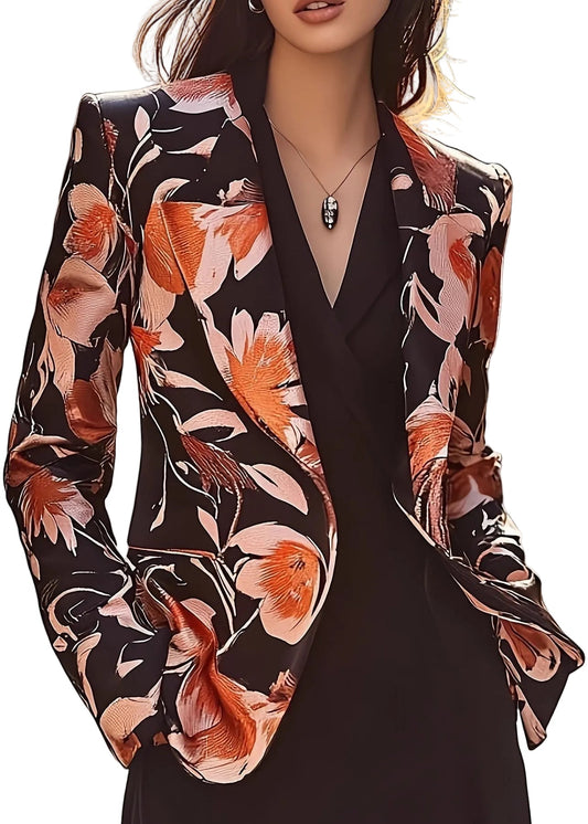 Women's Elegant Floral Blazer with Colorful Pattern