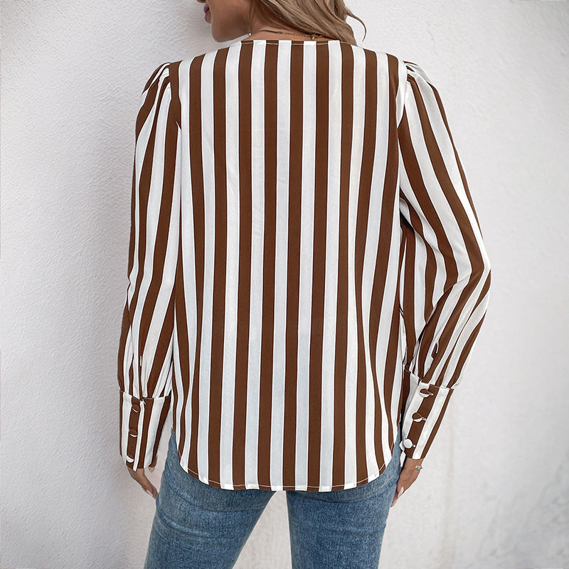 Women's Elegant Striped Blouse with Button Details