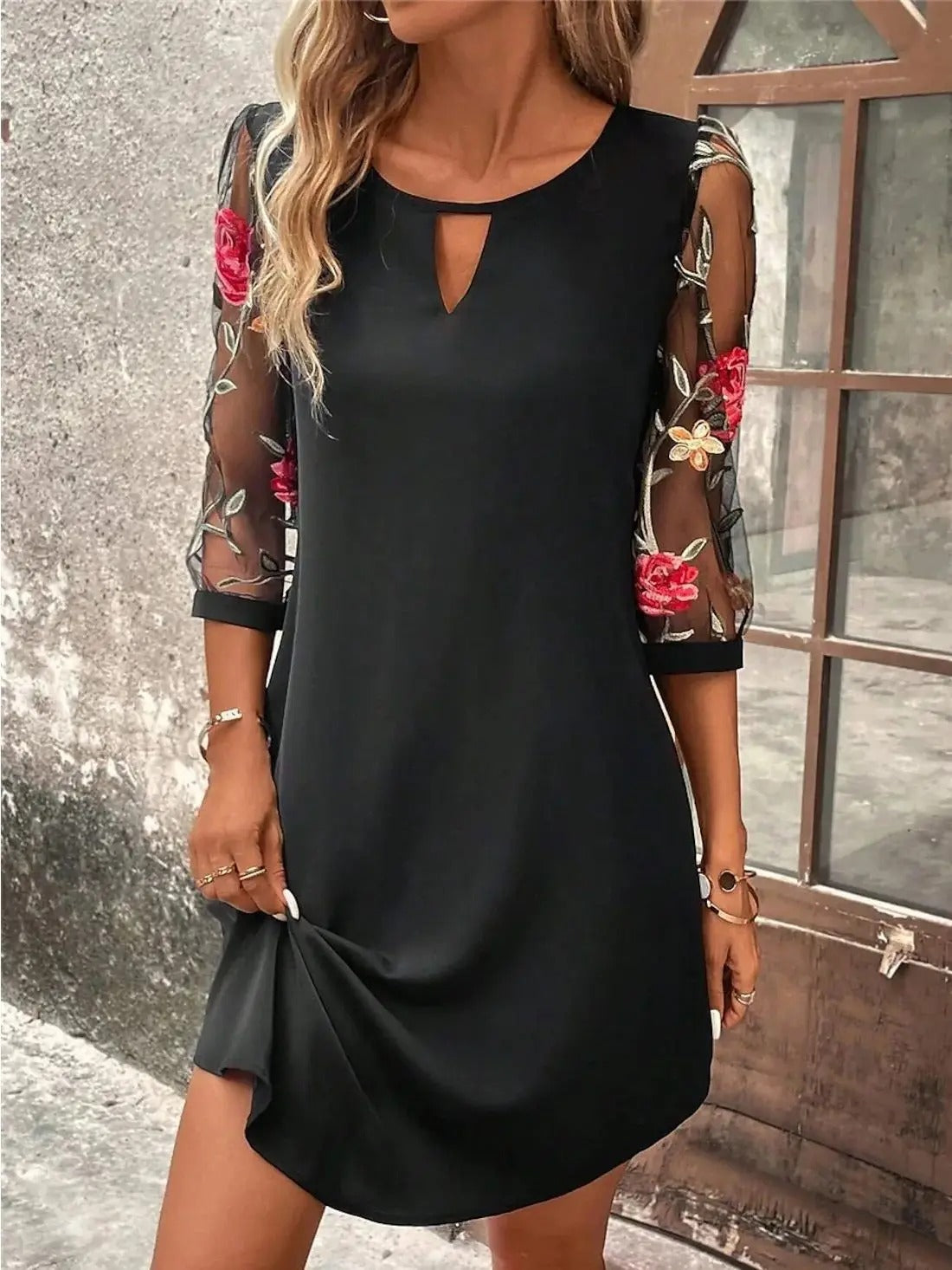 Women's Embroidered Fit and Flare Mini Dress