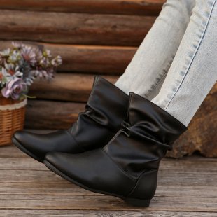 Women's Fashionable Ankle Boots with Elegant Ruched Design and Soft Upper