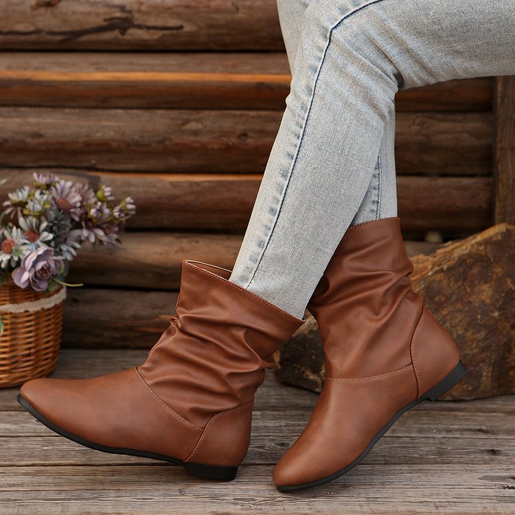 Women's Fashionable Ankle Boots with Elegant Ruched Design and Soft Upper