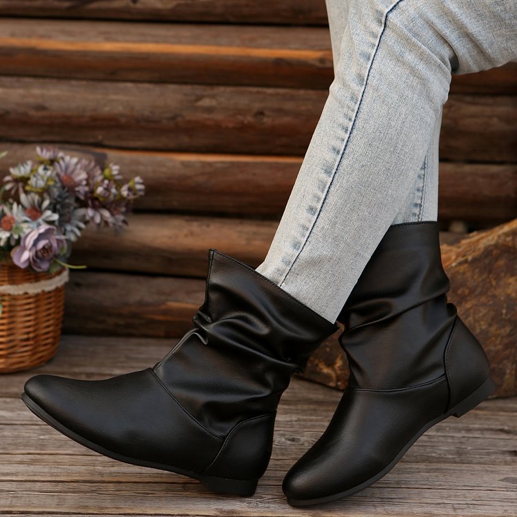 Women's Fashionable Ankle Boots with Elegant Ruched Design and Soft Upper