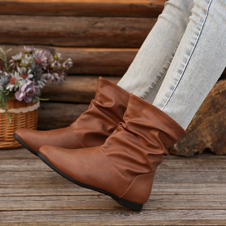Women's Fashionable Ankle Boots with Elegant Ruched Design and Soft Upper