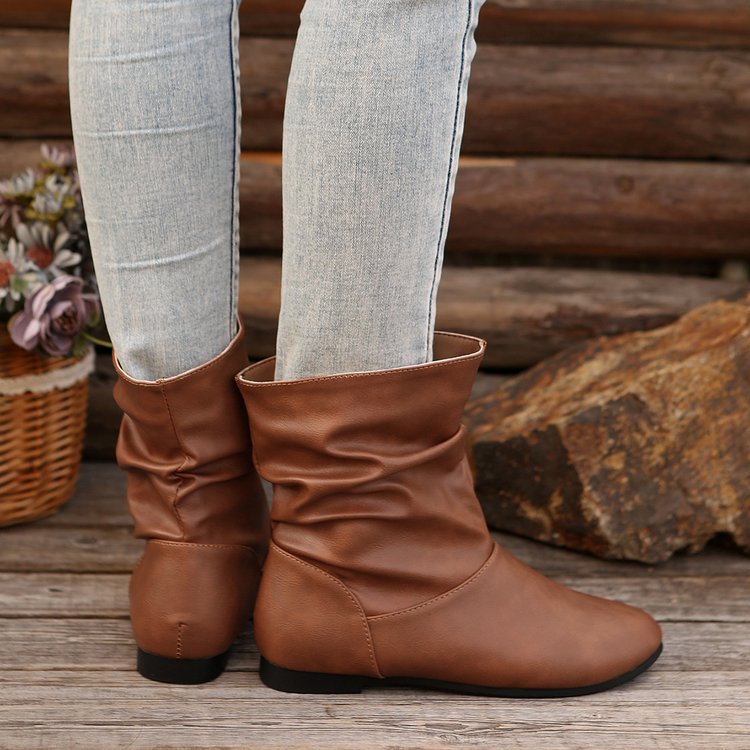 Women's Fashionable Ankle Boots with Elegant Ruched Design and Soft Upper