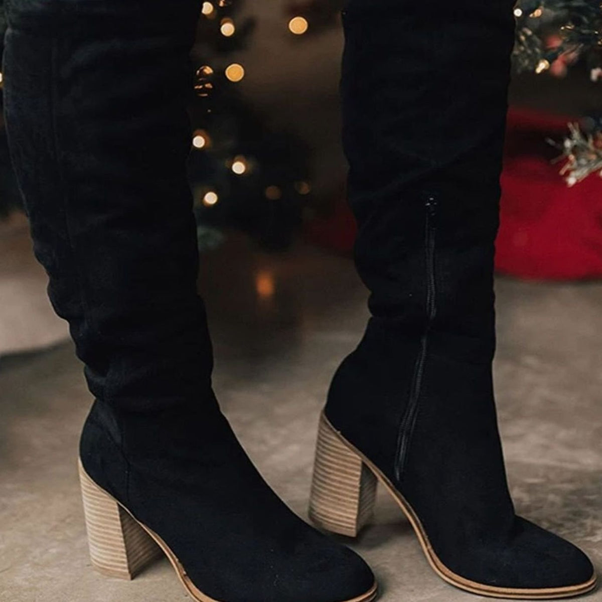 Women's Faux Suede Block-Heel Knee-High Boots