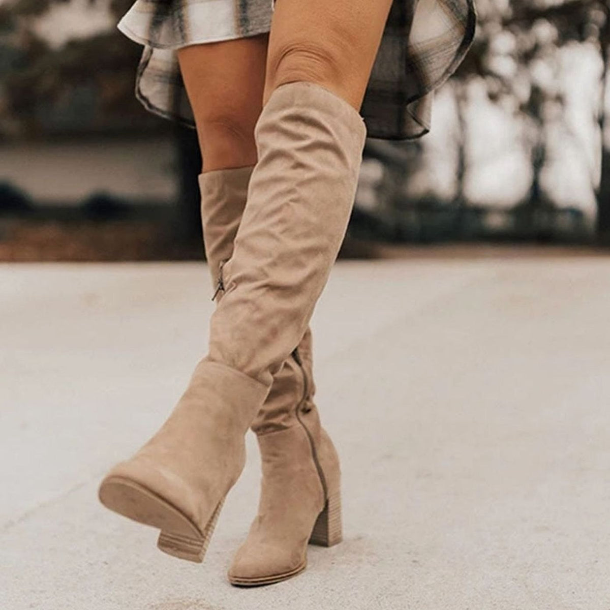 Women's Faux Suede Block-Heel Knee-High Boots