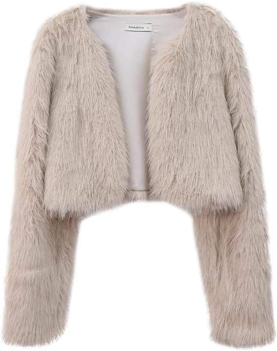 Women's Glamorous Cropped Faux Fur Jacket with Loose Sleeves