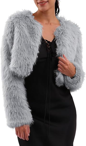 Women's Glamorous Cropped Faux Fur Jacket with Loose Sleeves
