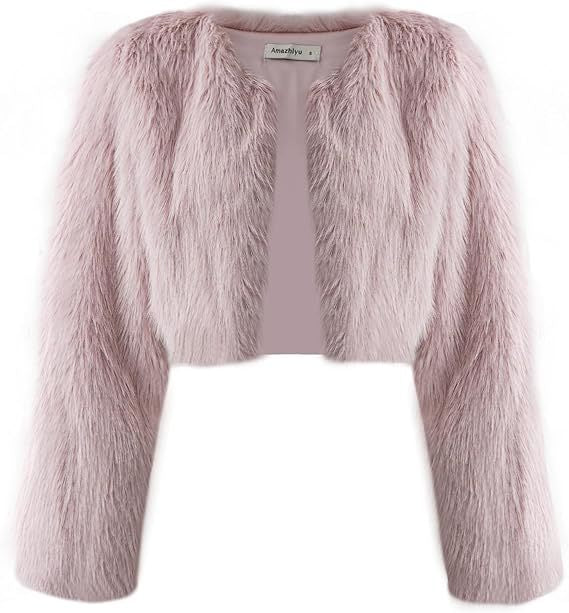 Women's Glamorous Cropped Faux Fur Jacket with Loose Sleeves