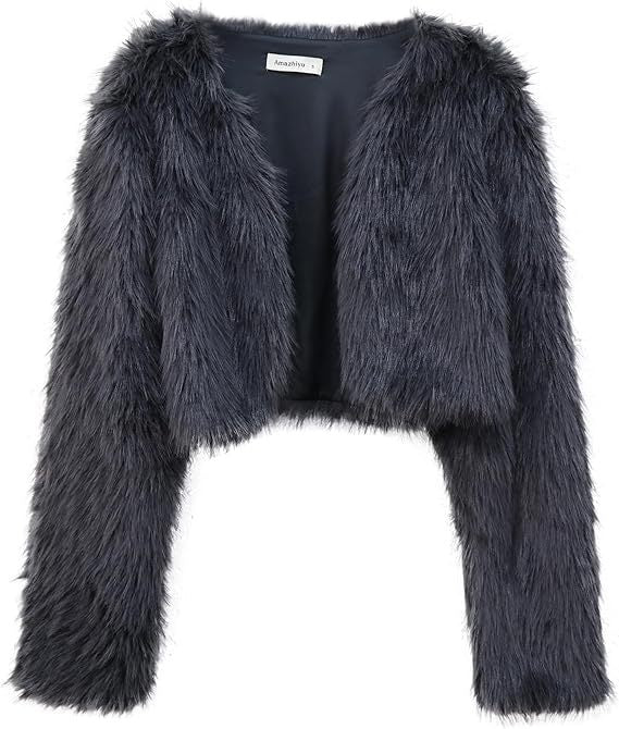 Women's Glamorous Cropped Faux Fur Jacket with Loose Sleeves