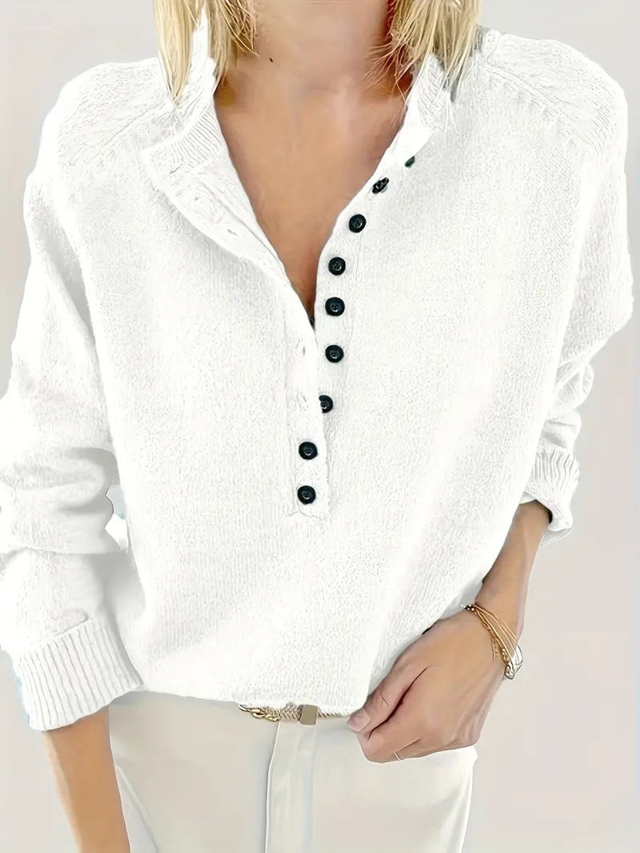 Women's Half-Button V-Neck Pullover Knit Sweater
