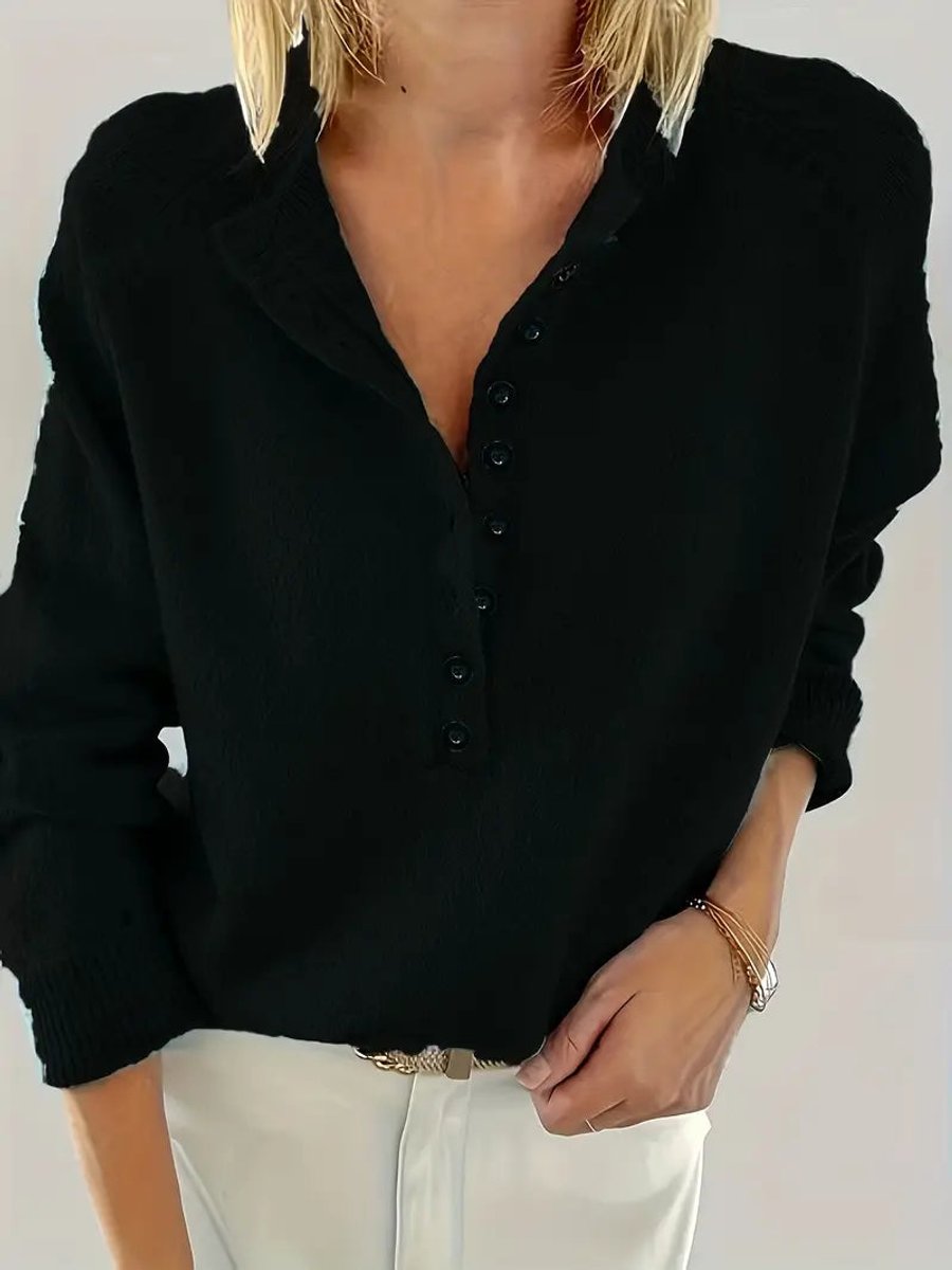Women's Half-Button V-Neck Pullover Knit Sweater