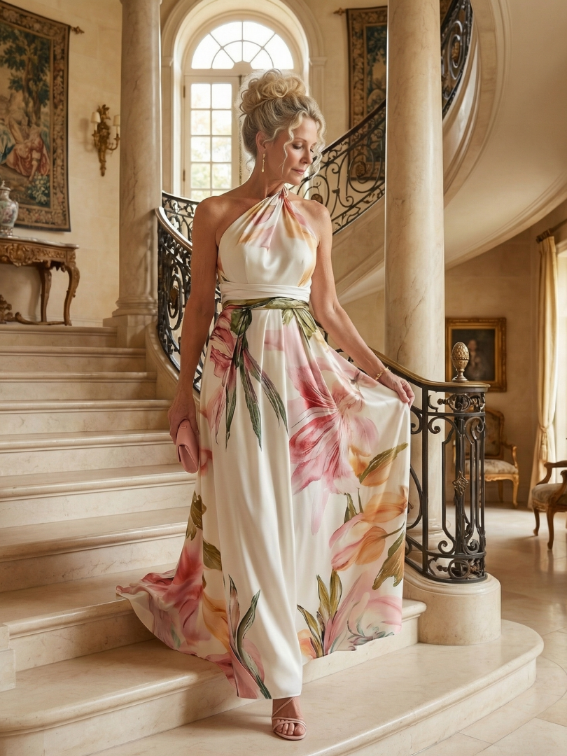 Women's Halter A-Line Maxi Dress