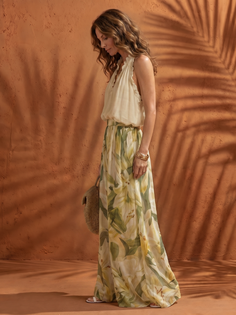 Women's Halter Floral Wide Leg Set