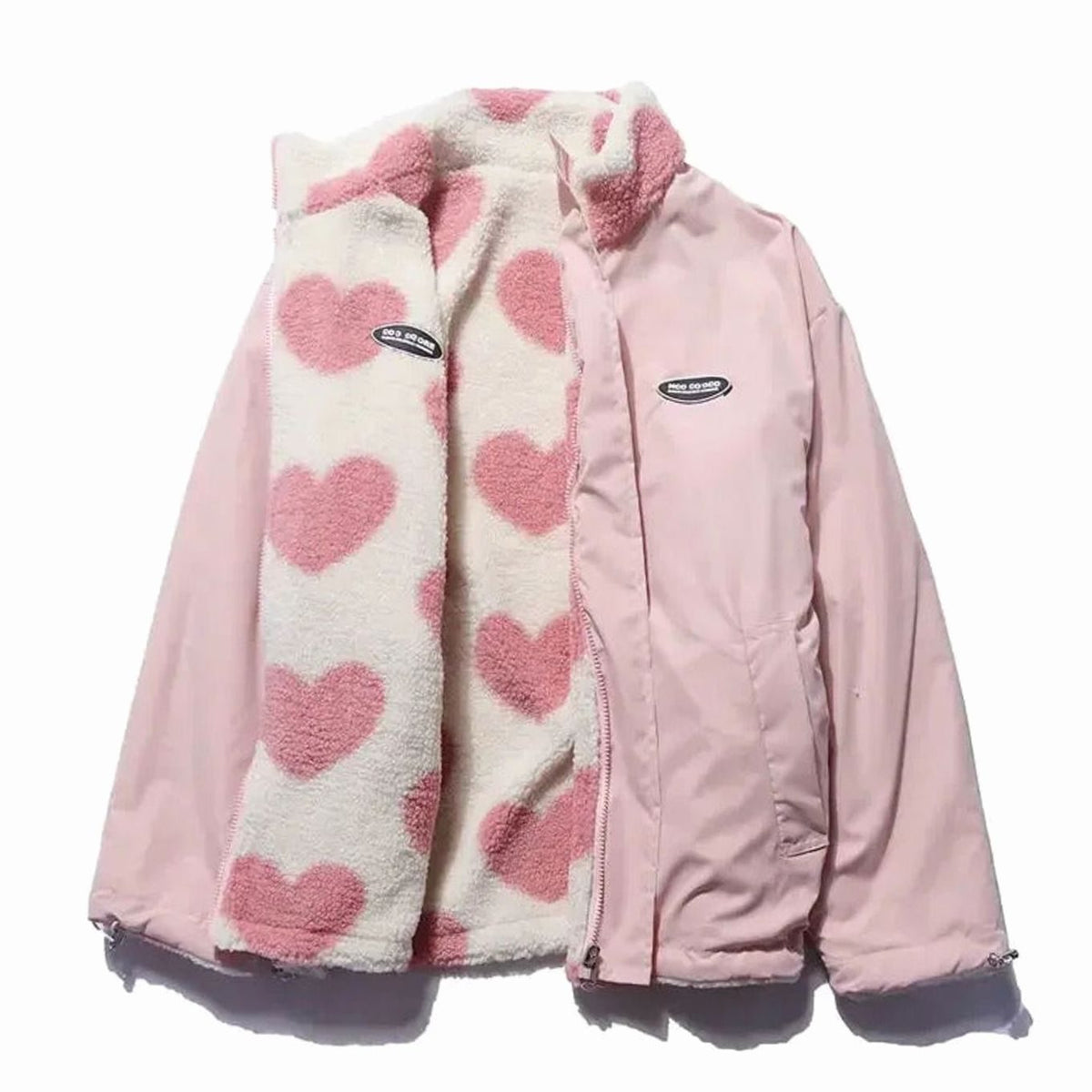 Women's Heart-Print Sherpa Zip-Up Fleece Jacket