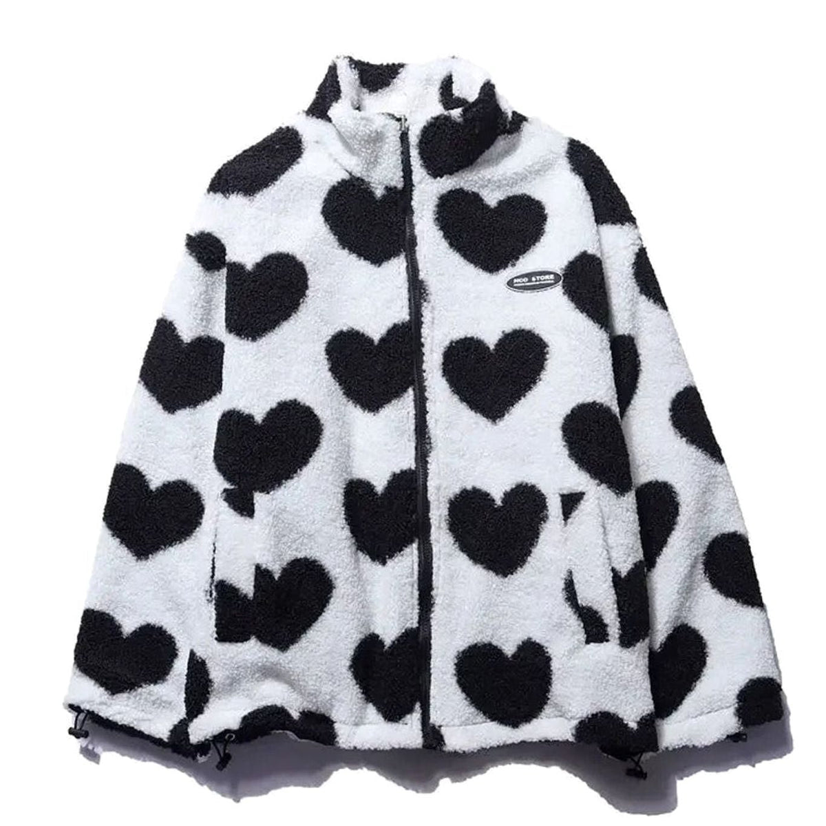 Women's Heart-Print Sherpa Zip-Up Fleece Jacket