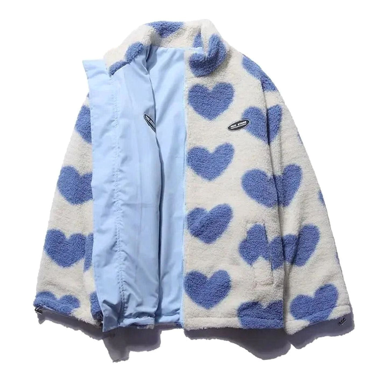 Women's Heart-Print Sherpa Zip-Up Fleece Jacket
