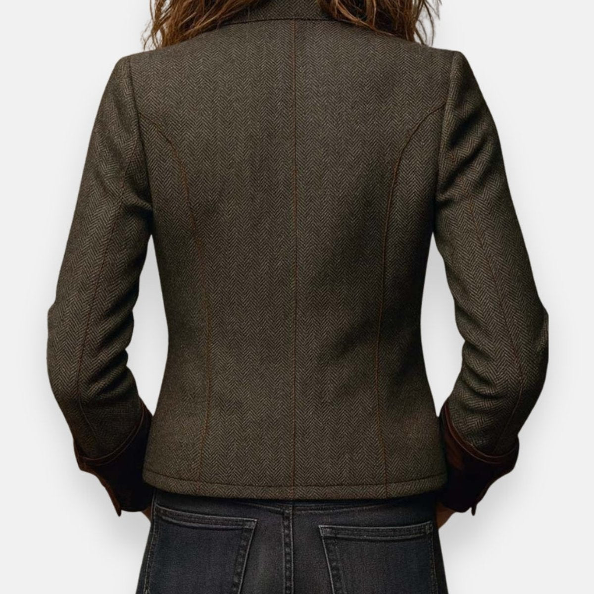 Women's Herringbone Tweed Utility Jacket with Gold Buttons