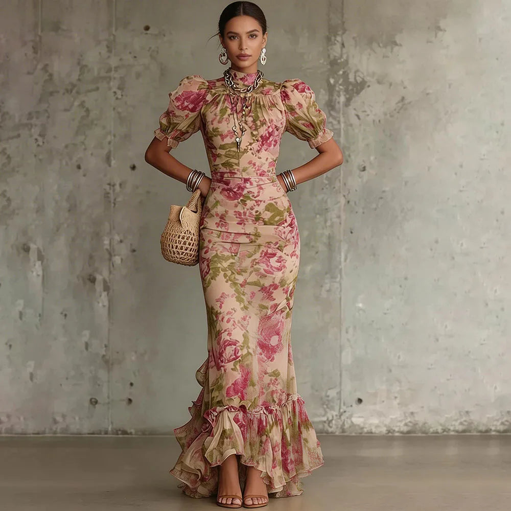 Women's High-Neck Bodycon Maxi Dress