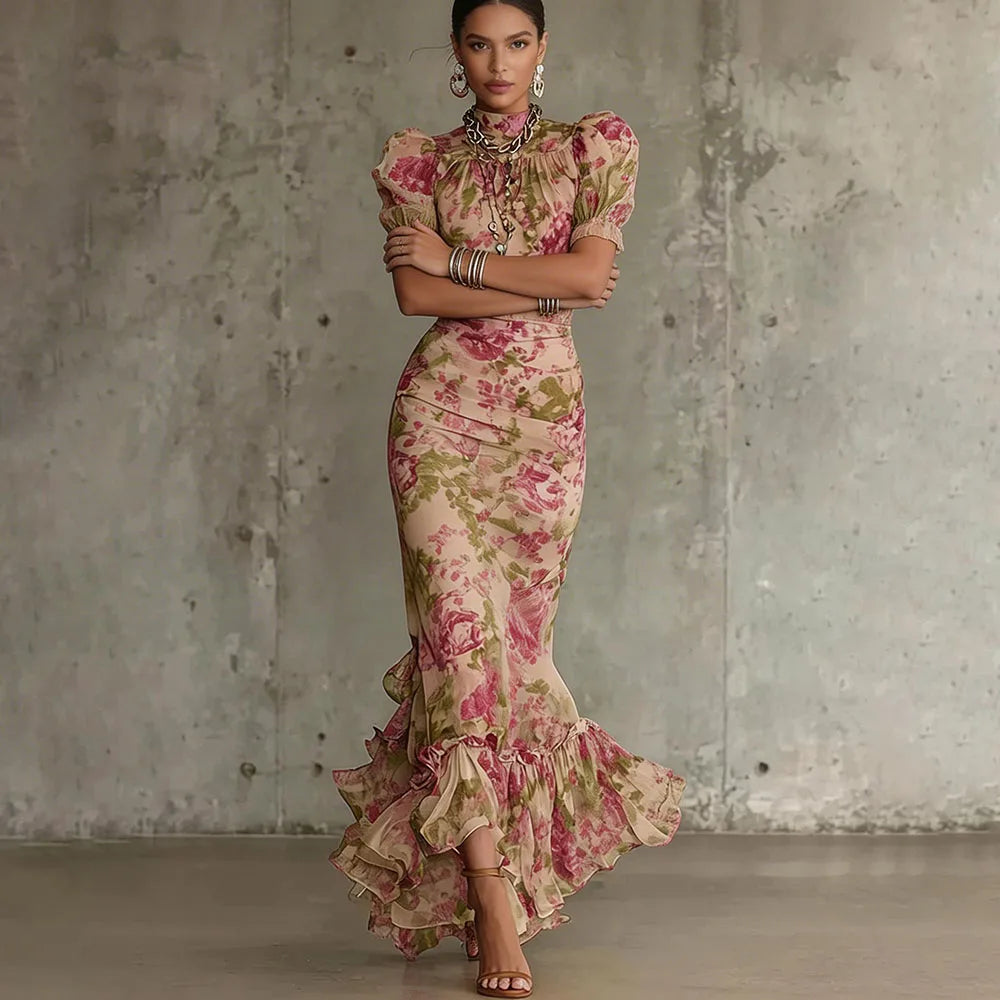 Women's High-Neck Bodycon Maxi Dress