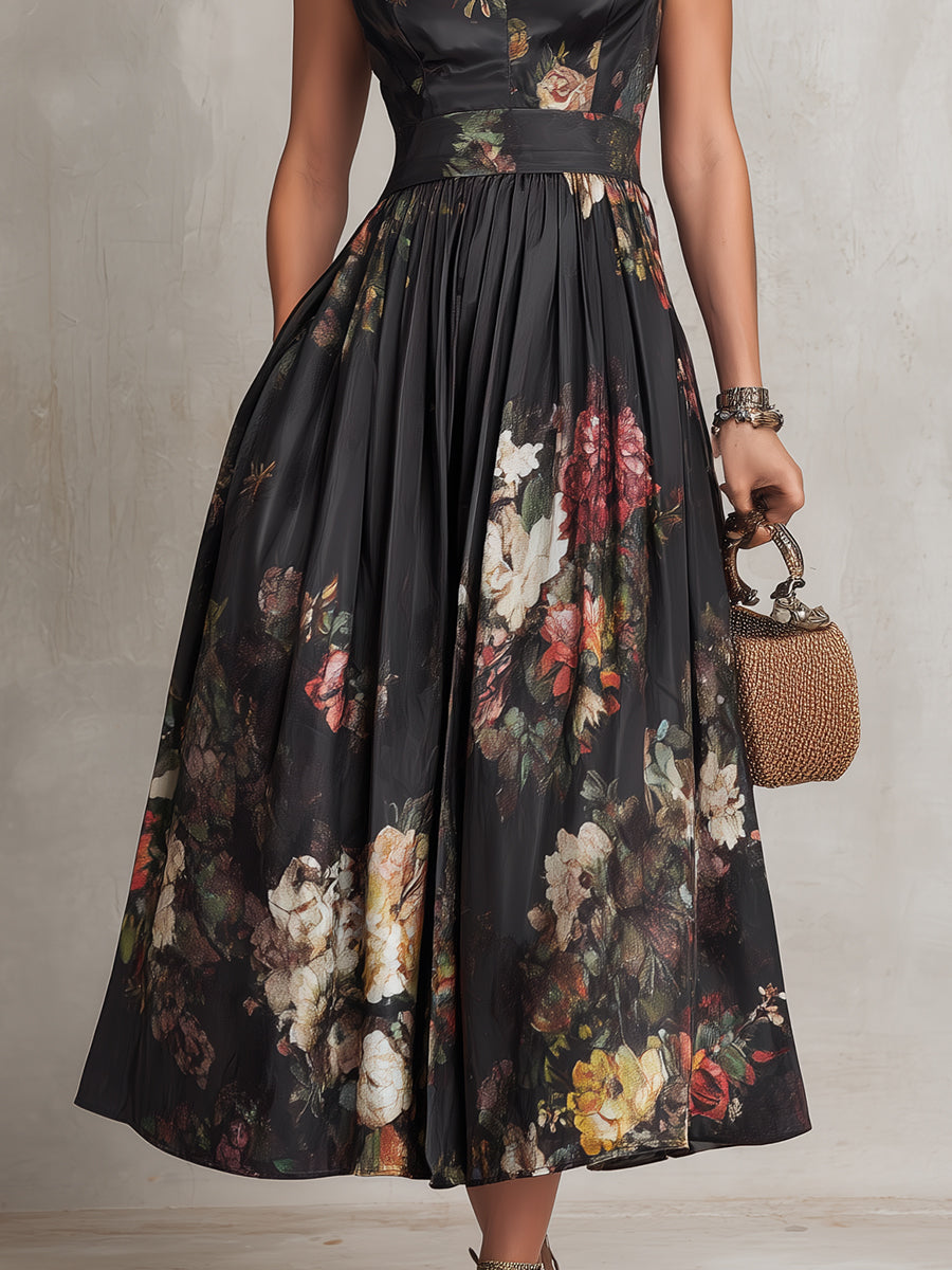 Women's High-Neck Fit-and-Flare Midi Dress