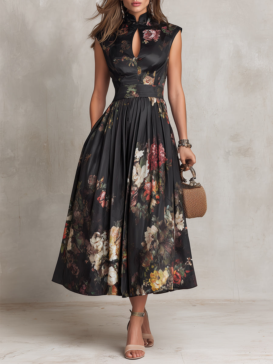 Women's High-Neck Fit-and-Flare Midi Dress