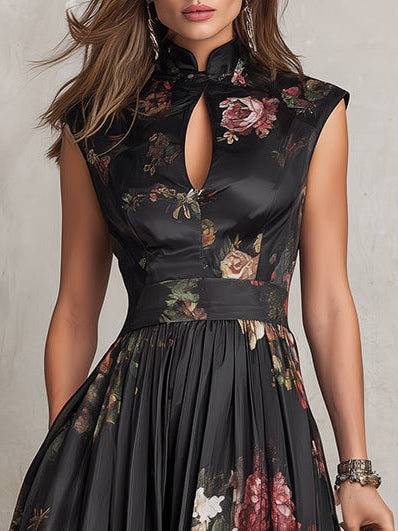 Women's High-Neck Fit-and-Flare Midi Dress