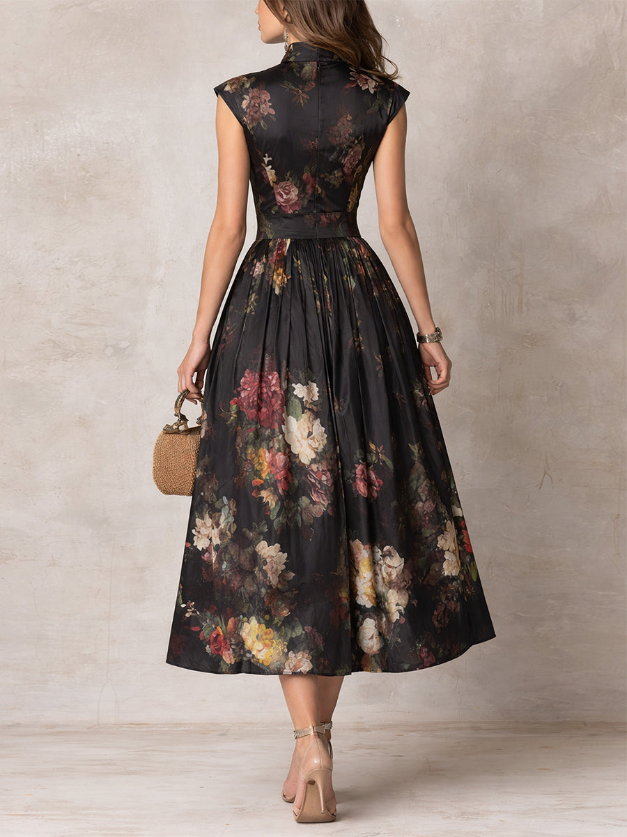 Women's High-Neck Fit-and-Flare Midi Dress