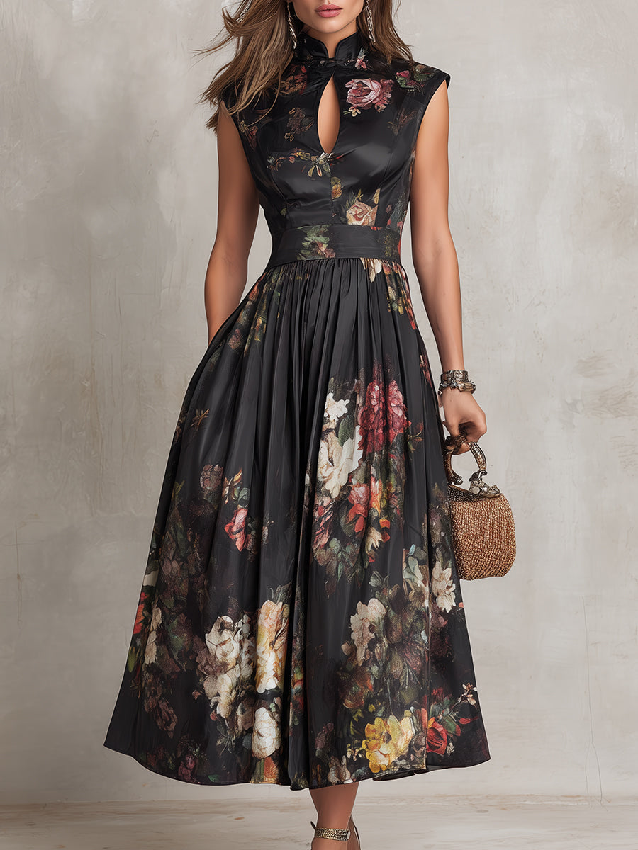 Women's High-Neck Fit-and-Flare Midi Dress