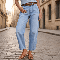 Women's High-Waist Barrel-Leg Cropped Jeans
