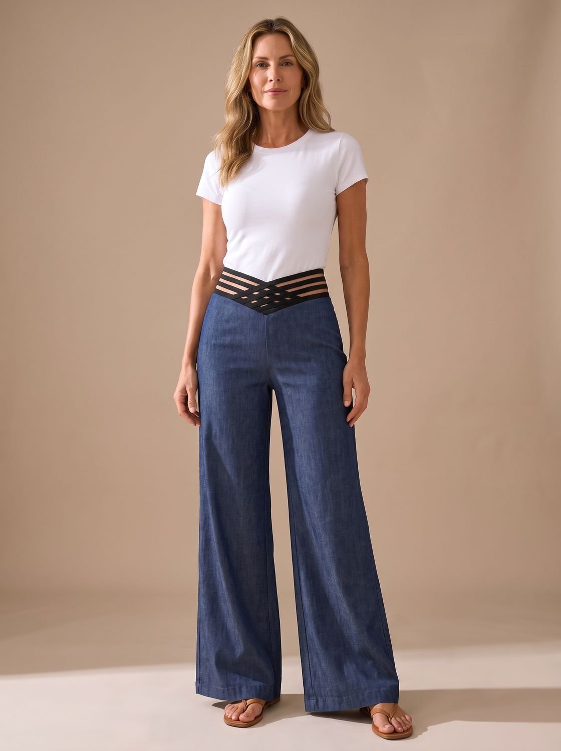 Women's High-Waist Crossover-Waistband Wide-Leg Pants