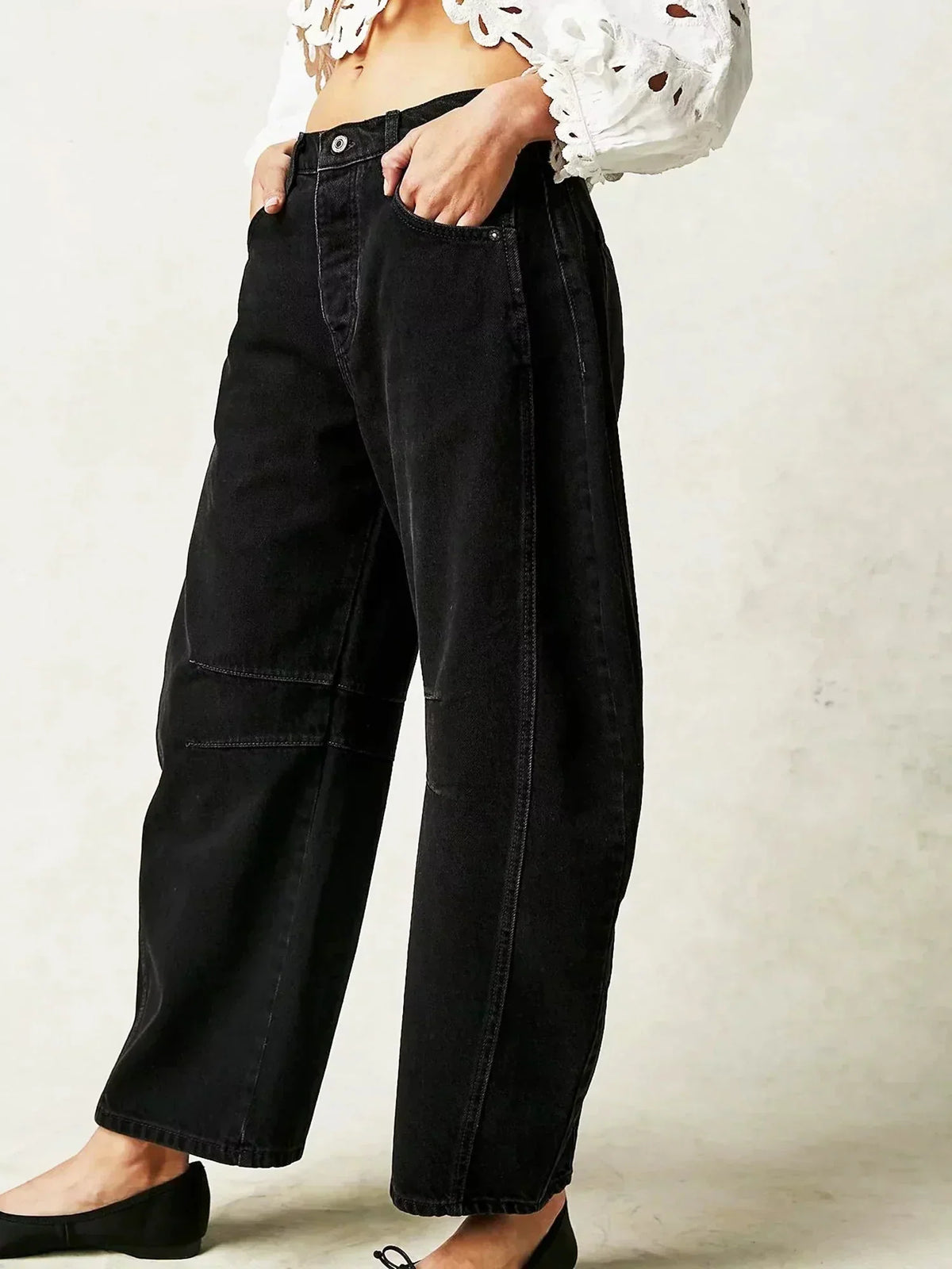 Women's High-Waisted Button-Fly Barrel Jeans