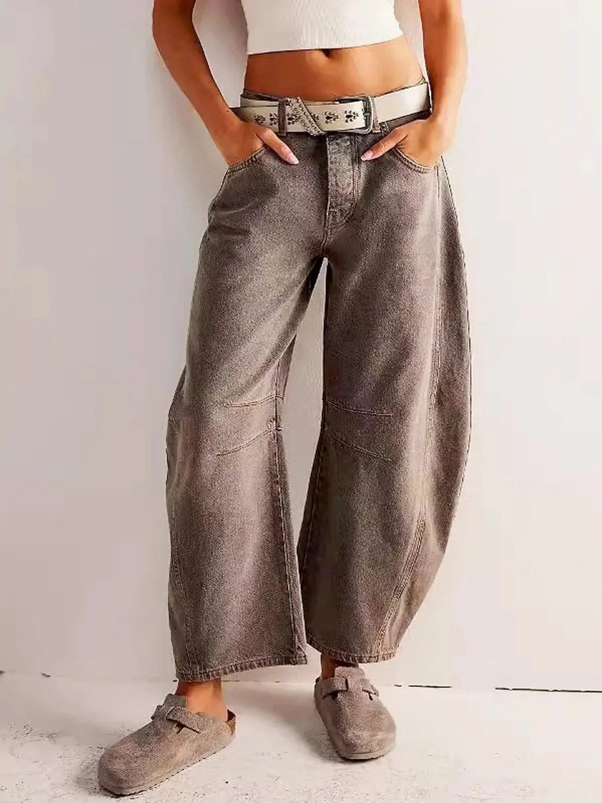 Women's High-Waisted Button-Fly Barrel Jeans