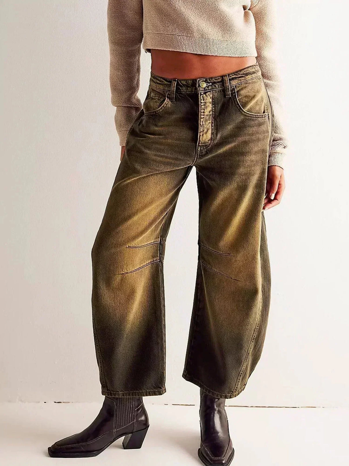 Women's High-Waisted Button-Fly Barrel Jeans