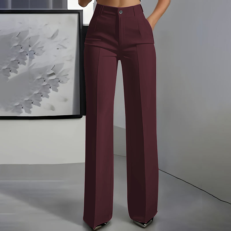 Women's High-Waisted Straight-Leg Dress Pants with Pressed Crease