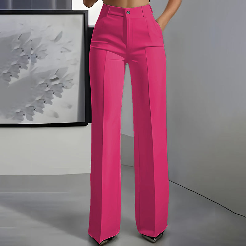 Women's High-Waisted Straight-Leg Dress Pants with Pressed Crease