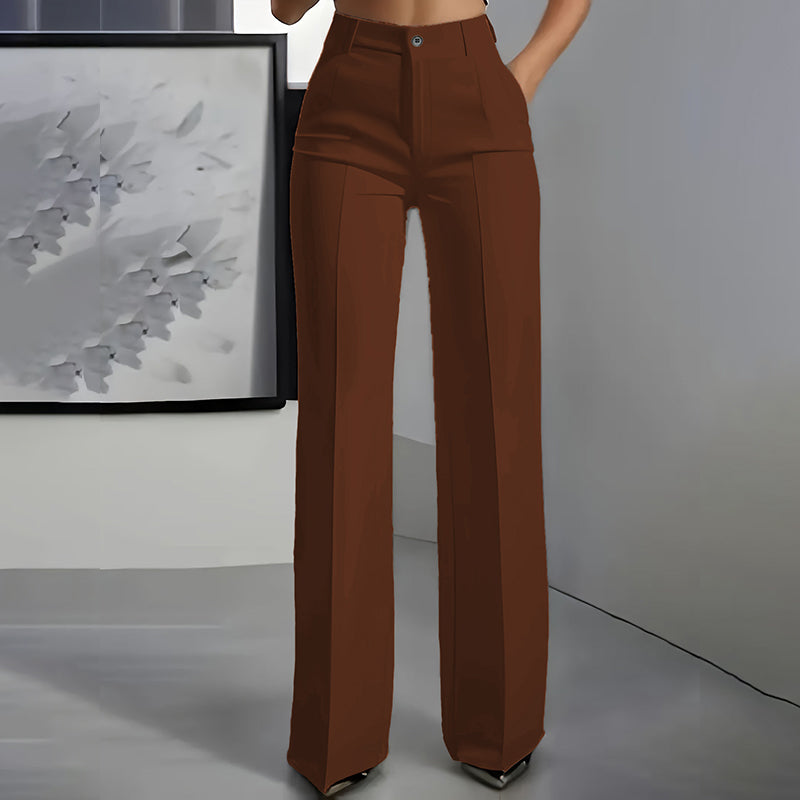 Women's High-Waisted Straight-Leg Dress Pants with Pressed Crease