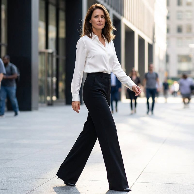 Women's High-Waisted Straight-Leg Dress Pants with Pressed Crease