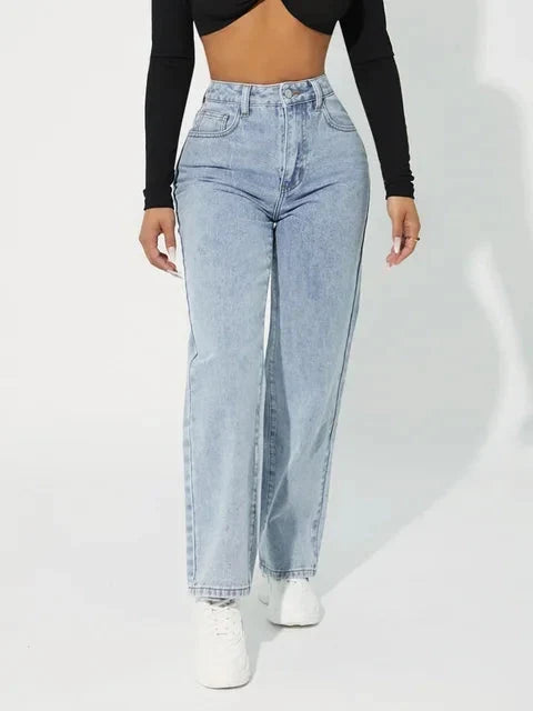 Women's High-Waisted Straight-Leg Jeans