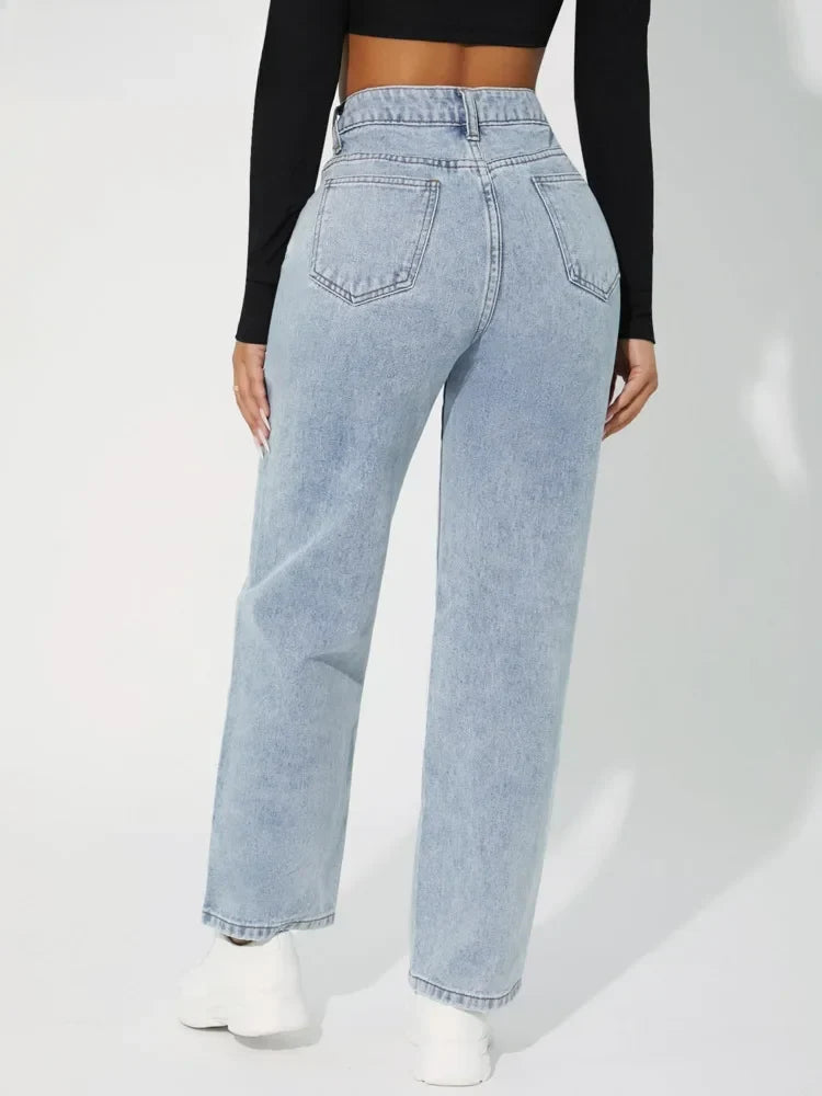 Women's High-Waisted Straight-Leg Jeans