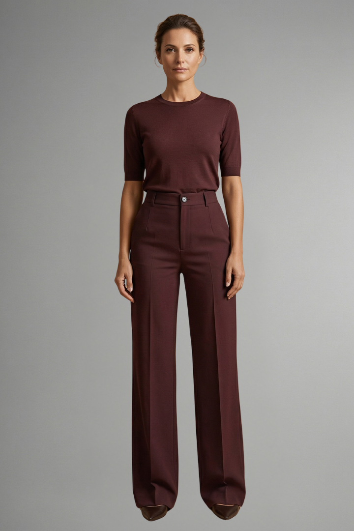 Women's High-Waisted Tailored Wide-Leg Trousers with Button Closure